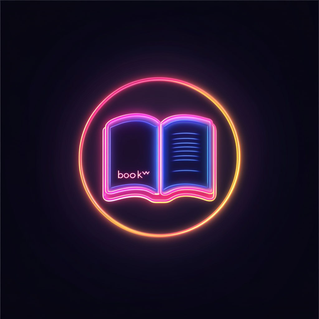 иконка для Highlights "книга" минимализм, тонкие линии, круглая форма, неон