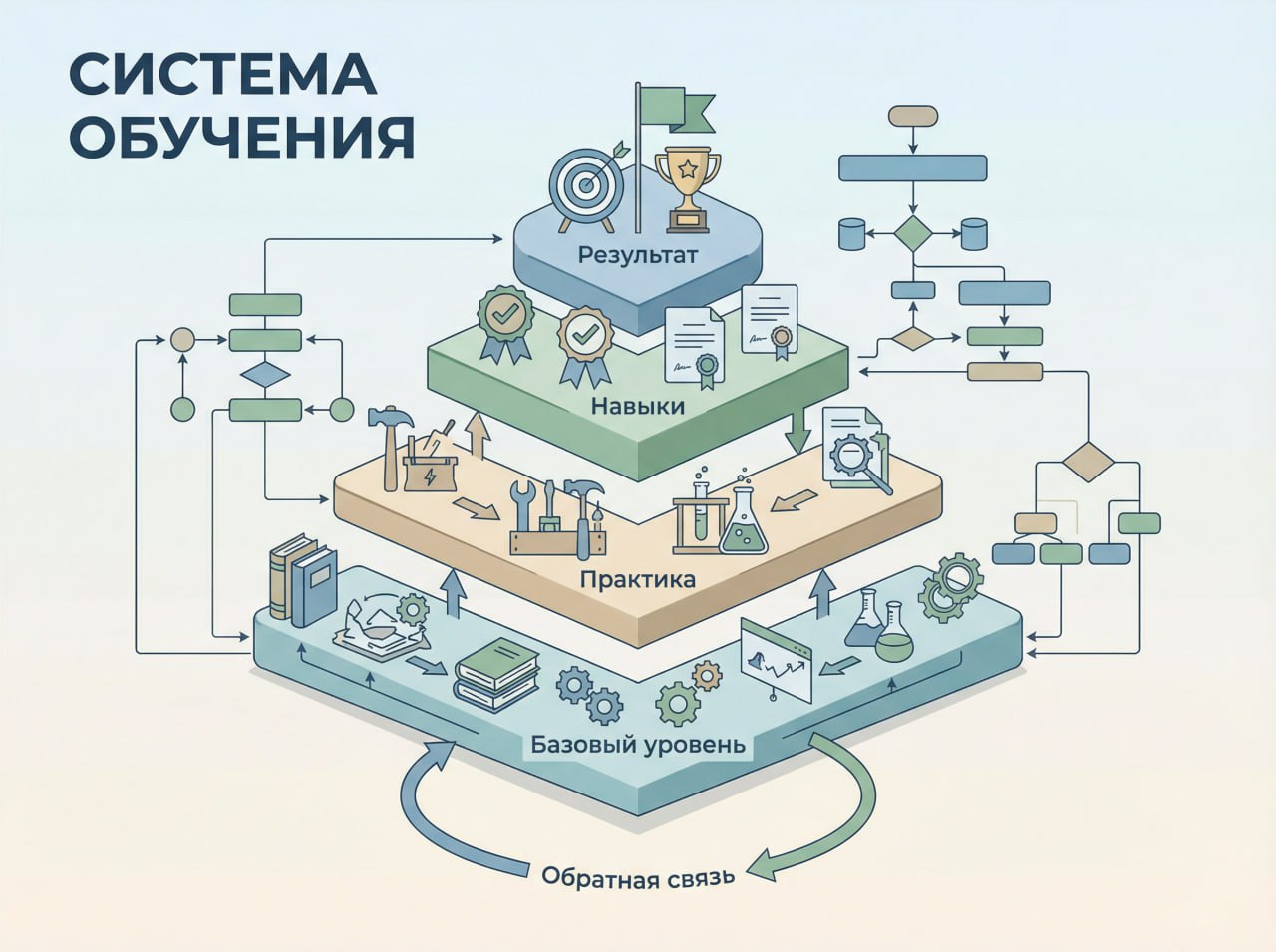 Сложная образовательная инфографика: модульная структура, уровни сложности, схемы и диаграммы. На...